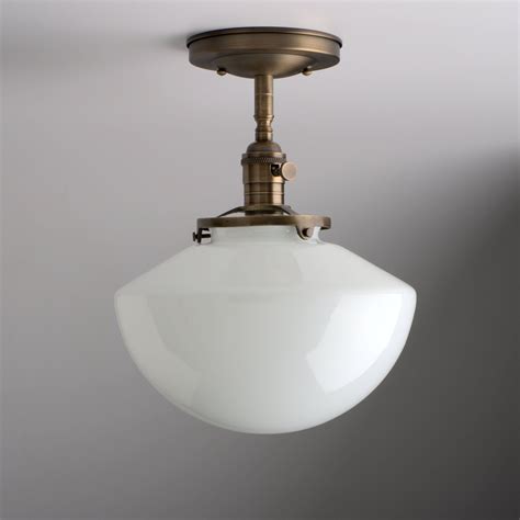 Whitemilk Glass Angled Schoolhouse Glass Shade Flush Or Semi Flush Mount Light Fixture Etsy