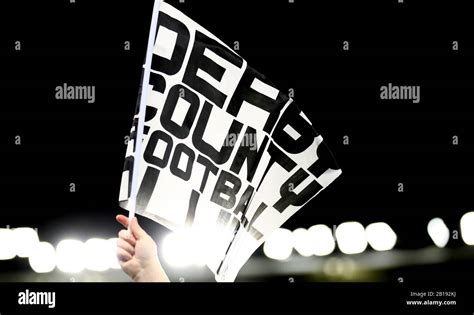 A Mascot Waves A Derby County Flag Before Kick Off Stock Photo Alamy