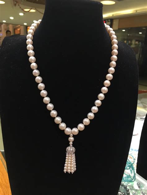 Hot Sell New Product Natural 9 10mm White Freshwater Pearl Necklace With Short Tassel Necklace