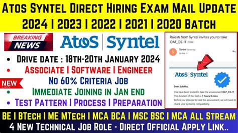 Atos Syntel Direct Hiring 2024 2023 2022 2018 Batch Exam Mail