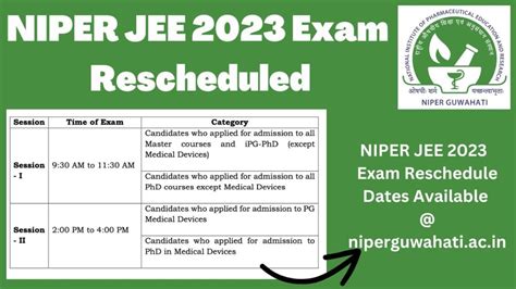 NIPER JEE 2023 Exam Rescheduled Now To Be Held On 13th July SarvGyan