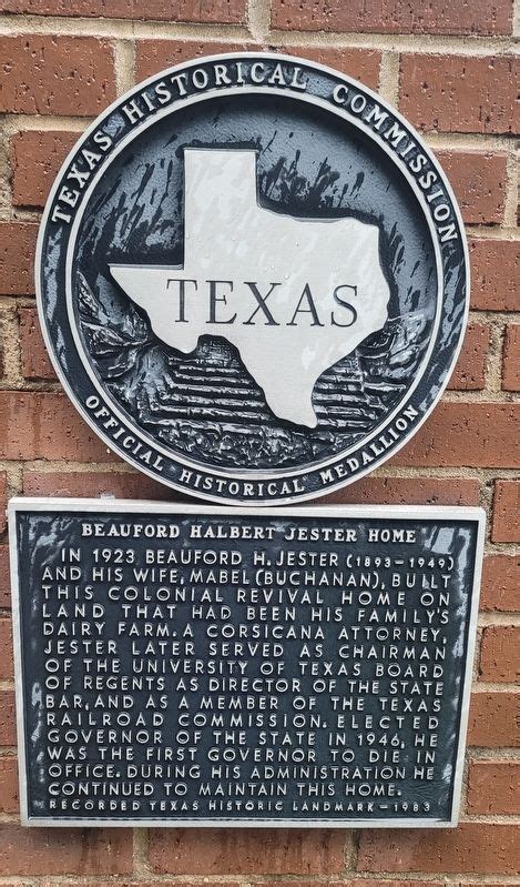 Beauford Halbert Jester Home Historical Marker