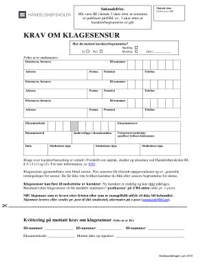 Fillable Online Krav Om Klagesensur Bi Fax Email Print Pdffiller