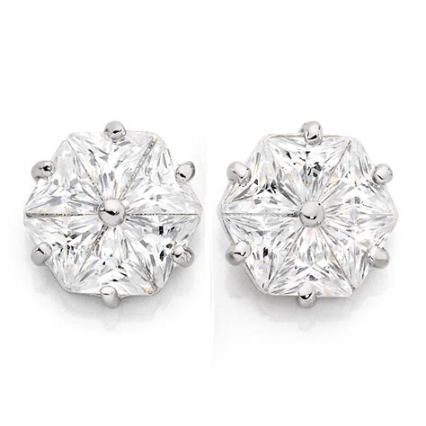 Stud Earrings With Cubic Zirconia In Sterling Silver