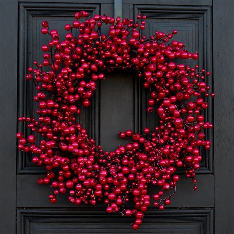 Waterproof Red Berry Front Door Christmas Holiday Front Door Wreath Darby Creek Trading