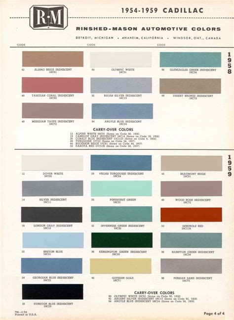 Cadillac Paint Codes And Color Charts