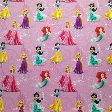 100 Cotton Disney Princesses On Pink Etsy