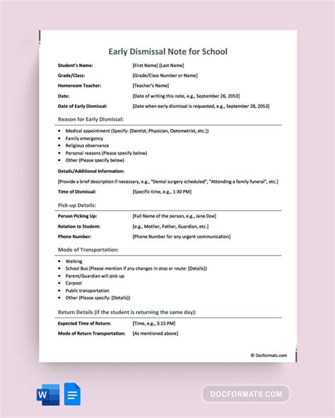 Early Dismissal Note How To Write Tips And Examples