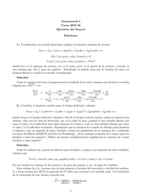 Ejercicios Tema 6sol 2017 18 Econometría I Curso 2017 18 Ejercicios