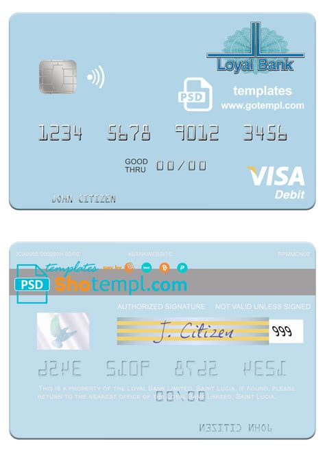 Saint Lucia Loyal Bank Limited Visa Debit Card Template In Psd Format