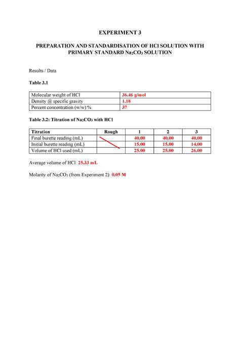 Data Exp Chm Lab Report Preparation And Standardisation Of Hcl