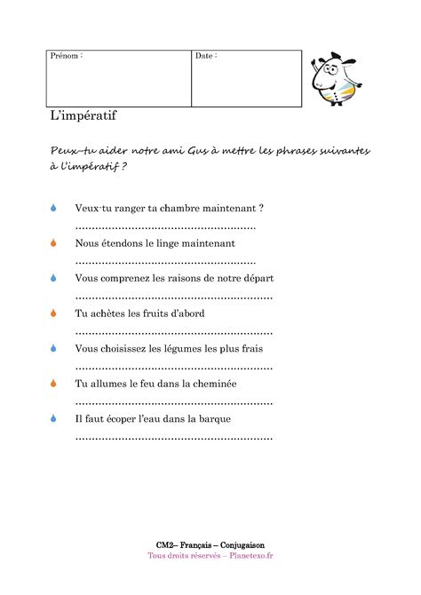 Exercice corrigé pour le CM2 Limpératif