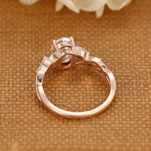 Vintage Oval Moissanite Engagement Ring Unique Rose Gold Engagement Ring Marquise Cluster ...