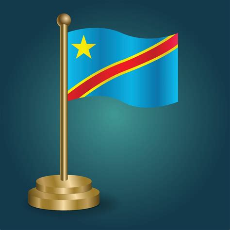 Congo National Flag On Golden Pole On Gradation Isolated Dark