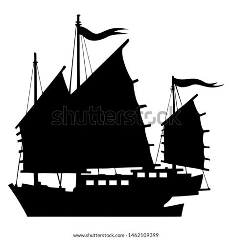 Junk Boat Silhouette Chinese Vintage Ship Stock Vector Royalty Free