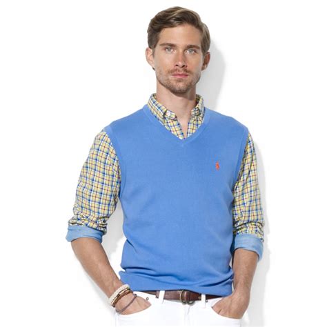 Ralph Lauren Polo V Neck Pima Cotton Sweater Vest In Blue For Men Lyst