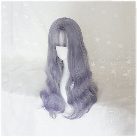 Light Purple Long Wigs Wigs With Air Bang Lolita Wig Fluffy Etsy