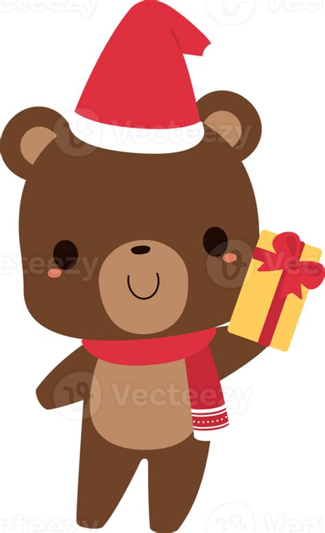 Cute Brown Bear Cartoon Characters In Festive Christmas Holiday Season