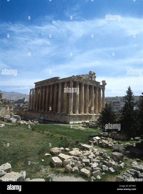 Lebanon Baalbek Temple Of Bacchus Seen From Temple Of Jupiter Stock