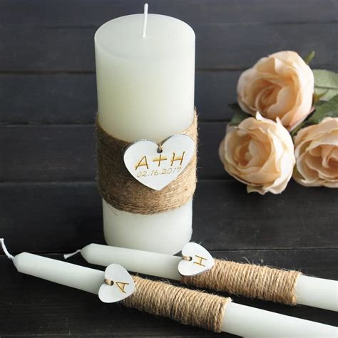 Personaluzed Wedding Candles Rustic Wedding Unity Candle Set Rustic