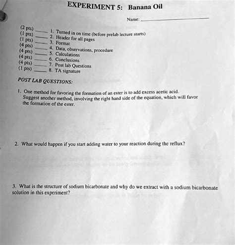 Solved Post Lab Questions 1 Explain The Formation Of The Ester 2 What Would Happen If You