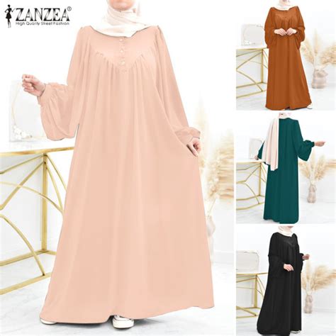 Esolo ZANZEA Muslimah Women Muslim Abaya Kaftan Long Sleeve Plain