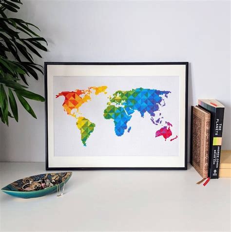 World Map Cross Stitch Scheme For Instant Download Rainbow Etsy