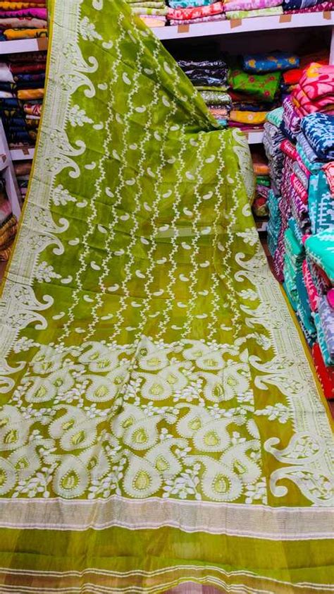 Pista Green Color Soft Dhakai Jamdani Saree