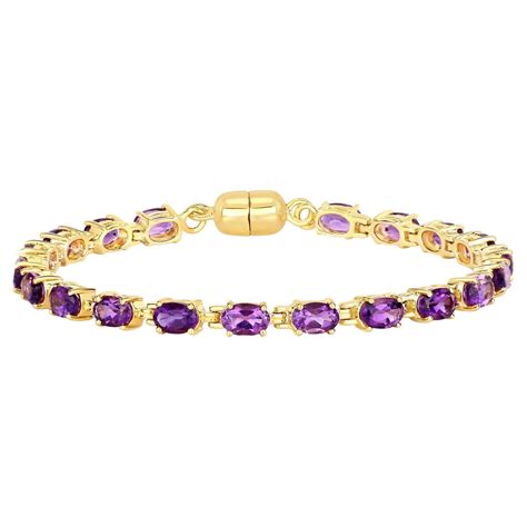 Natural Amethyst Tennis Bracelet Carats K Yellow Gold Plated