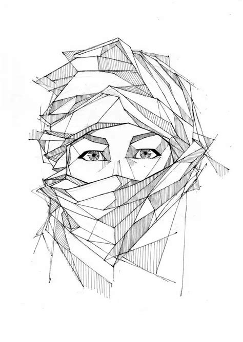 Geometric Pen Drawing of a Woman's Face