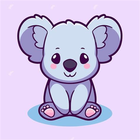 Lindo Oso Koala De Dibujos Animados Sentado Sobre Un Fondo Morado