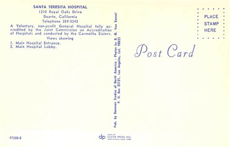 Ca Duarte Santa Teresita Hospital Entrance Night 1959 64 M Postcard