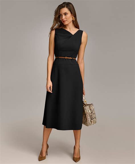 Donna Karan Womens Belted Asymmetric Midi Dress Macys