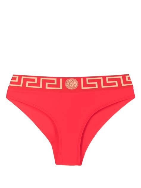 Versace Greca Border Bikini Bottoms In Red ModeSens