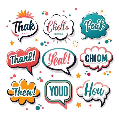 A Set Of Nine Colorful Speech Bubbles With Different Words Written In