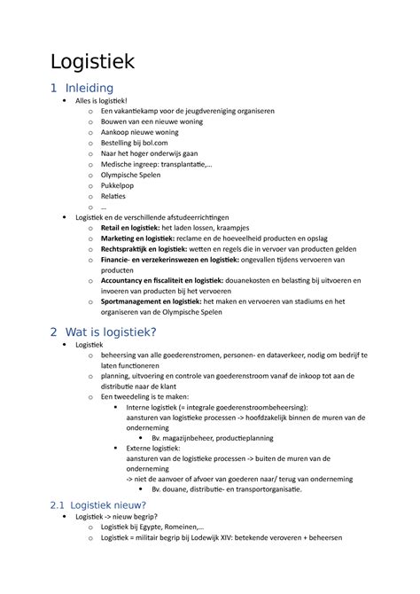 Samenvatting Logistiek Management Logistiek Inleiding Alles Is