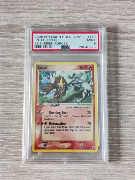 PSA 9 MINT Entei Raikou Suicune Gold Star Ex Unseen Forces Holo Pokemon