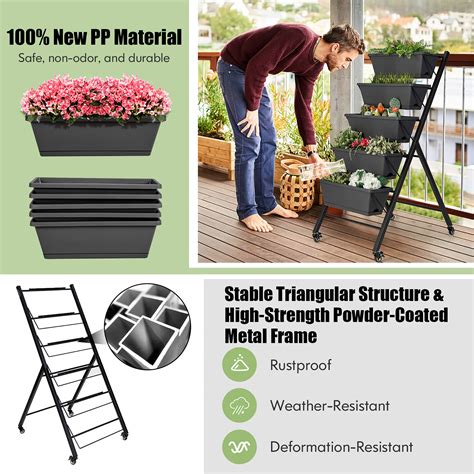 Costway 5 Tier Vertical Raised Garden Bed Elevated Planter With Wheels