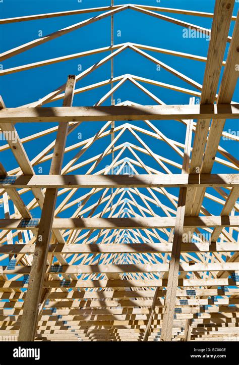 Prefabricated Roof Trusses On Domestic Housing Construction Building