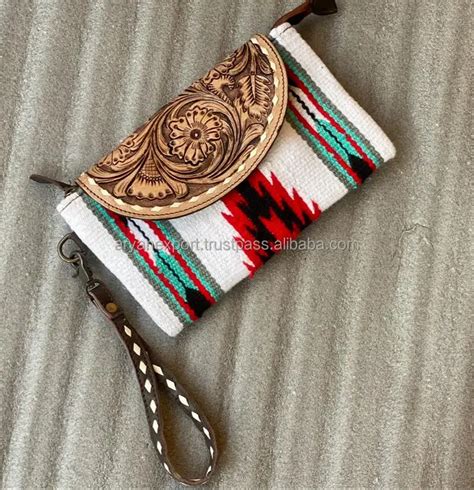 Handmade Aztec Tooled Leather Clutch Stylish Women Saddle Blanket