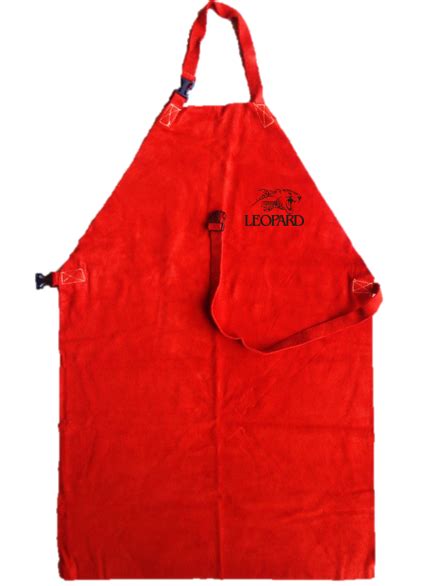 Red Leather Welders Apron With Leather Strap Buckle MHS International