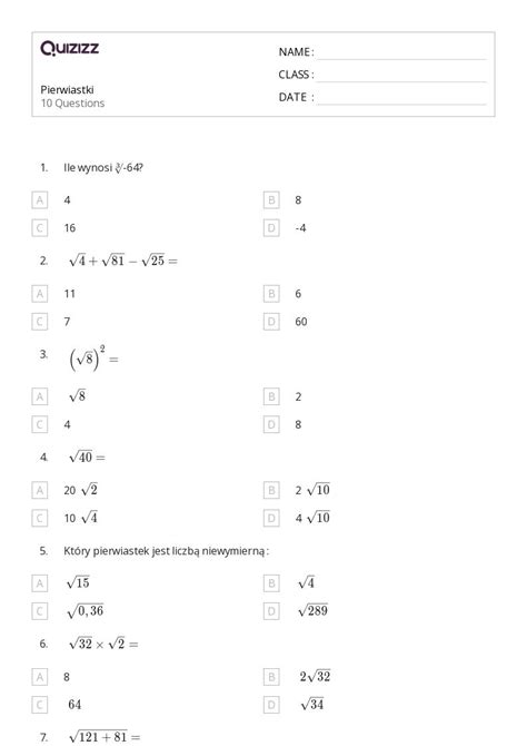 Ponad Pierwiastki Arkuszy Roboczych Dla Klasa W Quizizz Darmowe