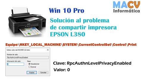 Problema Para Compartir La Impresora EPSON L380 En Windows 10 Pro YouTube