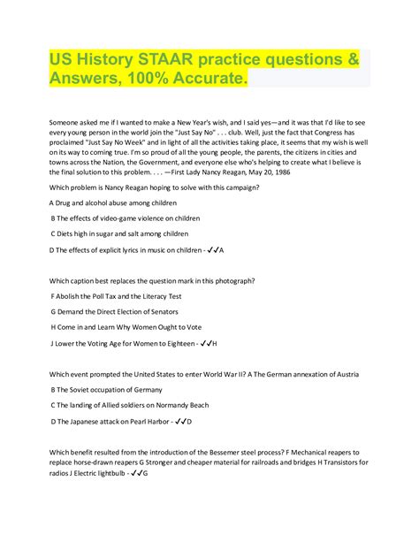 US History STAAR Practice Questions Answers 100 Accurate