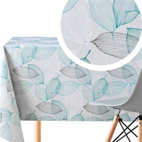 Nappe Toile Cir E Feuilles Naturel Nappe Pvc Feuille Grise Et Bleu