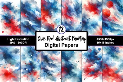 Blue Red Abstract Painting Digital Paper Graphic By Lazycraftlab