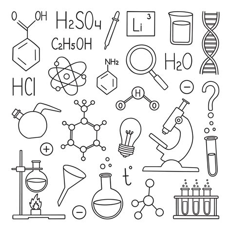 Chemistry Doodle Set Chemical Laboratory Equipment In Sketch Style