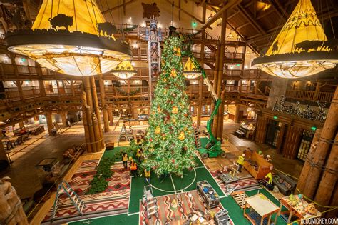 Detailed Look At Wilderness Lodge Christmas Tree Installation