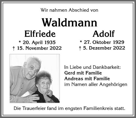 Traueranzeigen von Adolf Waldmann Allgäuer Zeitung