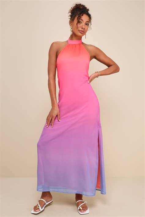 Pink Ombre Maxi Dress Backless Maxi Dress Halter Maxi Dress Lulus